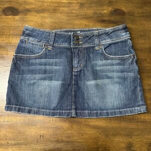Guess Jeans Denim Mini Skirt Medium Wash Y2K Double Button Low Rise Size 29